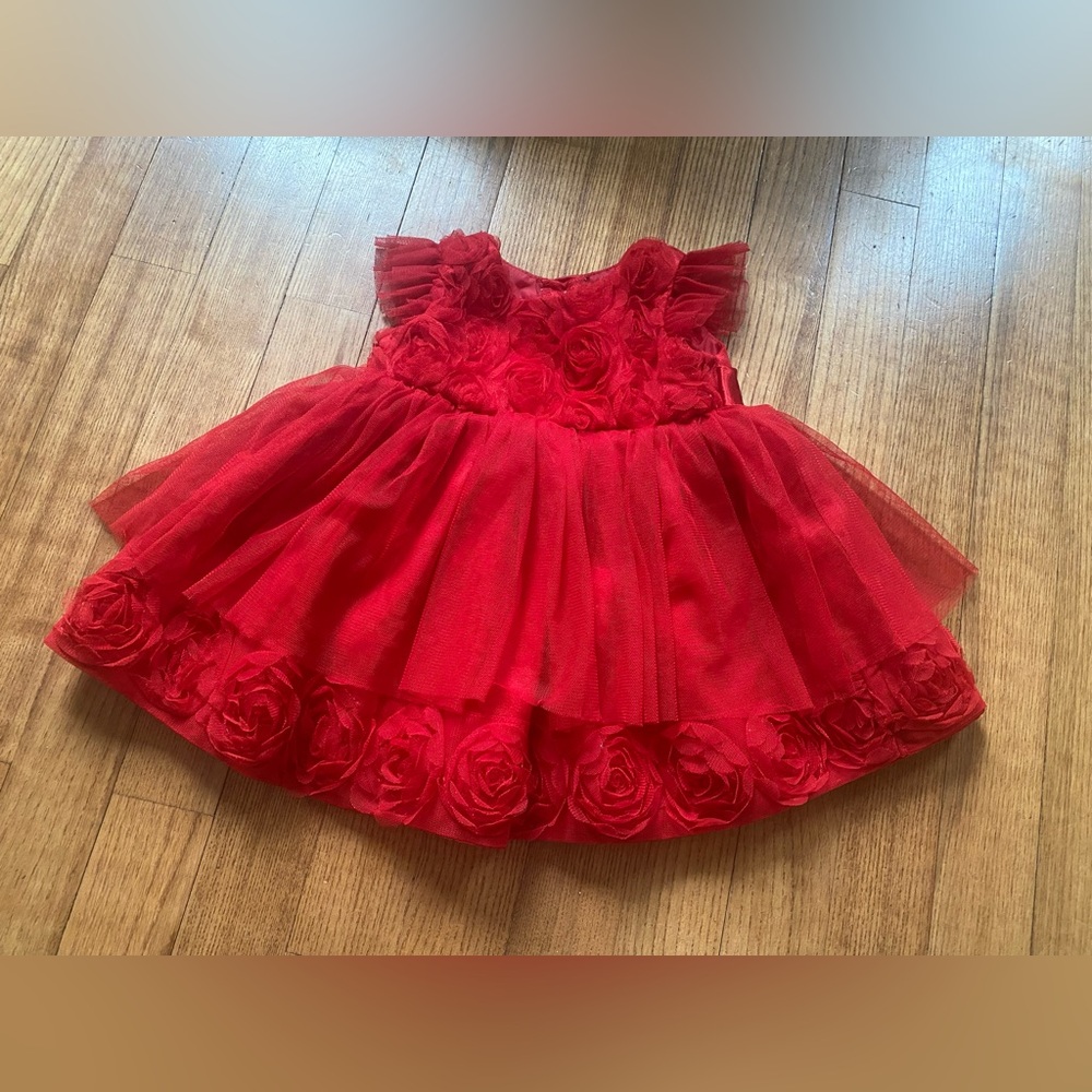Red Rose baby girl dress size 6 month Valentine’s Day luxury birthday Christmas